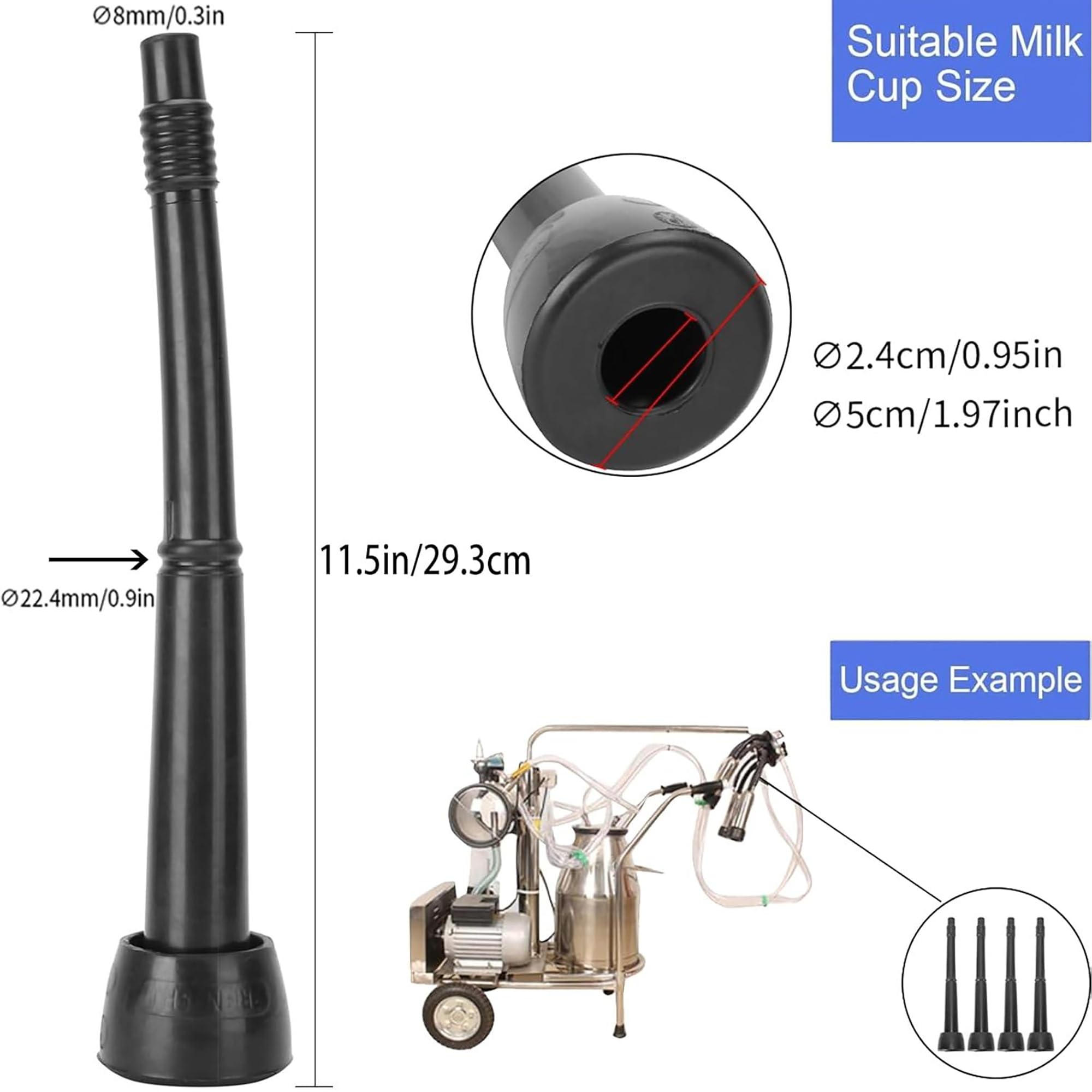 4 forros para máquina de ordeño, forro de leche negro, forros de goma suave de alta calidad para la industria de la cría de ganado, accesorios para máquinas de ordeño de vacas