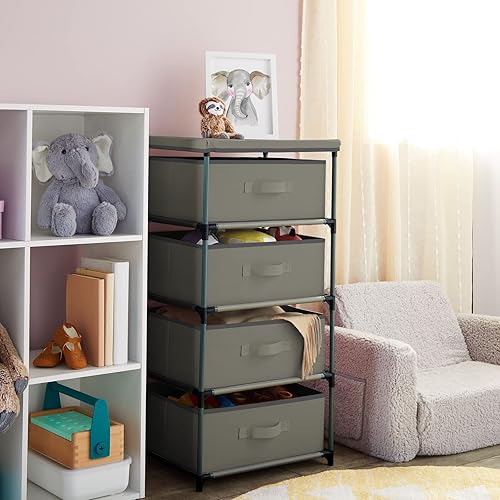 Miniatura 4 de Juvale Cómoda de 4 niveles para dormitorio, 16.5 x 13 x 33 pulgadas, tela gris claro, 4 cajones, cajones de almacenamiento y organizador estrechos