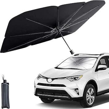 Car Windshield Sun Shade Umbrella, Foldable Front Window Sunshade Umbrella for UV Ray Block & Heat Protection, Automotive Sunshades Fit Most Vehicles Accessories 55X31.5