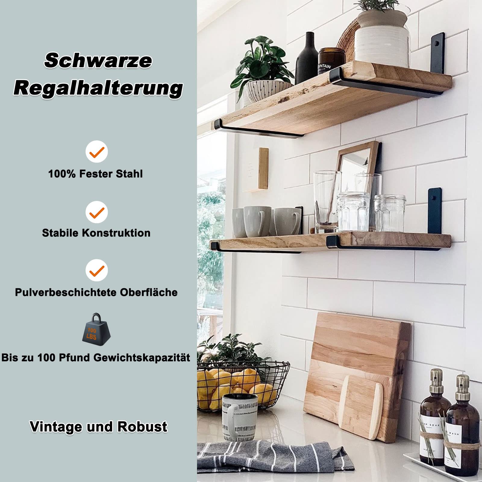 MLOQI 6 stück Regalhalterung, Shelf Brackets, Regalwinkel Schwerlast, Schwerlastwinkel Wandhalterung Winkel Regal, 0,5 cm Dick Regalträger, Tragkraft 50 KG (Schwarz 30 x 15 cm)