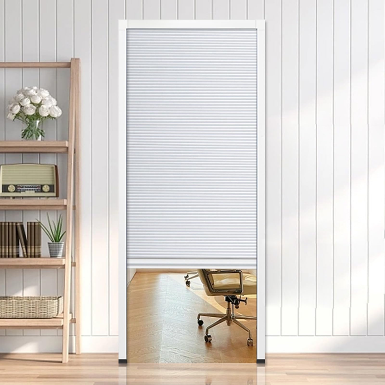 RENLXFI Concertina Door 210cm High Honeycomb Accordion Doors, Vertical Pull Down Folding Door Blackout Bifold Basement Doors, No Drill Kitchen Bedroom Doorway Divider Gate(White,WxH 100cmx210cm)