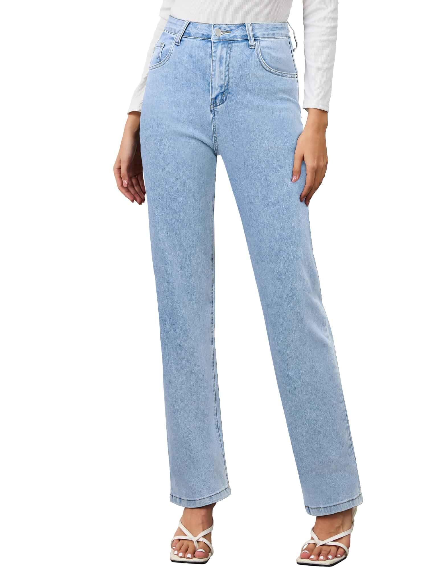 AMPOSH Women’s High-Rise Straight Leg Jeans - Comfortable Stretch Denim Classic Fit Casual & Work Pants Jeans · Regular
