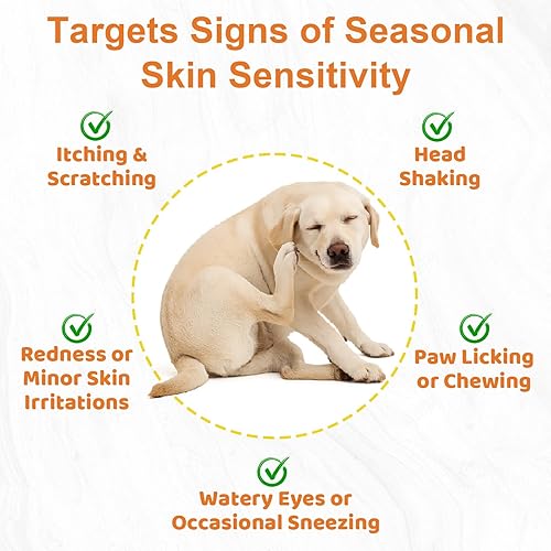 Miniatura 2 de Masticables para alergias para perros para aliviar la picazón en la piel, alergia estacional y apoyo inmunológico con calostro, Omega 3,