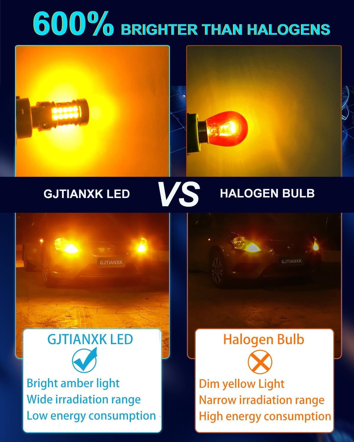 7507 PY21W BAU15S LED Bulbs for Turn Signal Light Amber Yellow 2200K 4000LM Extremely Bright CANBUS Error Free 2641A 12496 7507AST LED Bulbs Replacement (Pack of 2)