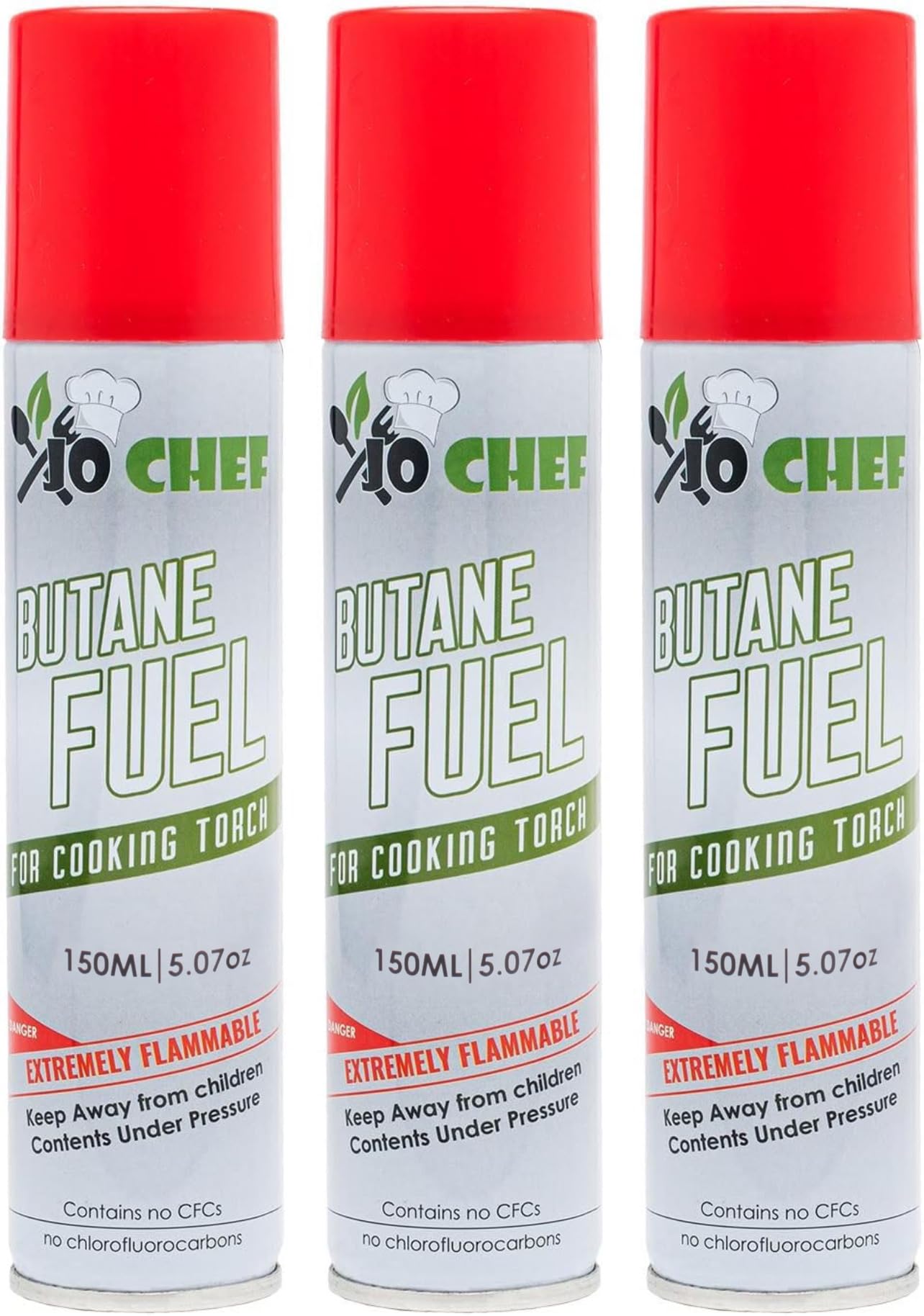 Jo Chef Butane Fuel Refill, Lighter Butane Fuel Canister, Butane Gas Refill for Kitchen Torch, Lighter, Brûlée Kitchen Blow Torch (3 Cans)