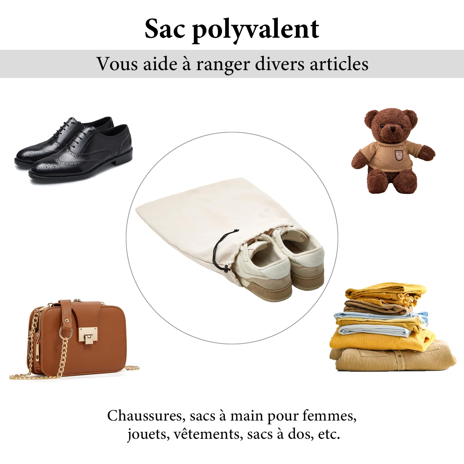 4 Sacs à Chaussures pour Voyage, Sacs à Chaussures pour Hommes et Femmes, Sac à Chaussures avec Cordon de Serrage, 45 × 35 cm, Sacs à poussière pour Les Voyages, Le Sport, Le Camping et Le Rangement