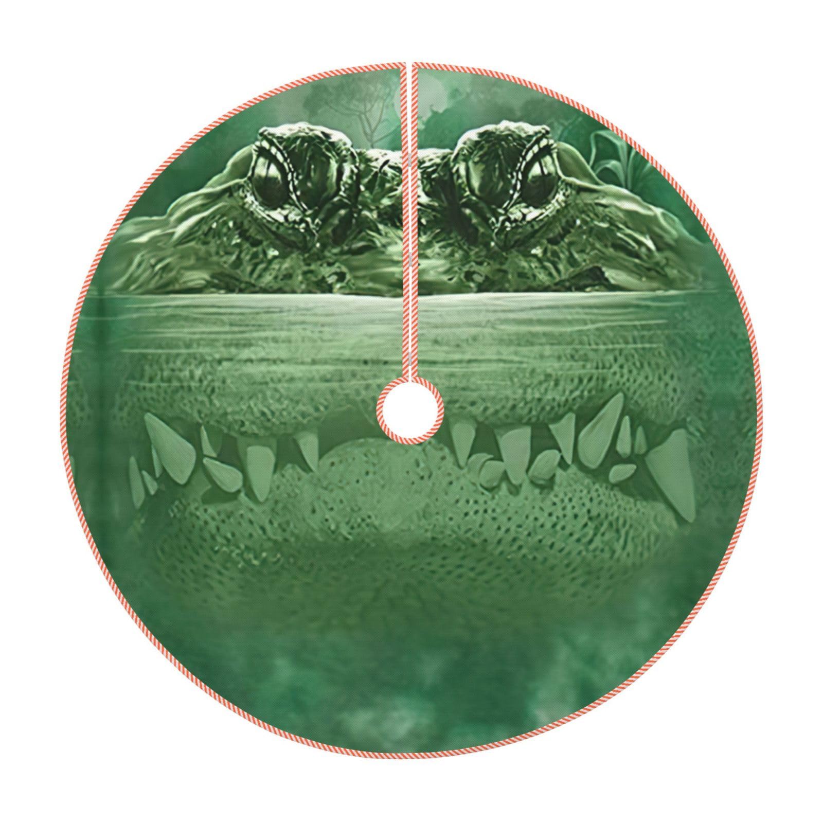 Gator Lurking Green Christmas Tree Skirt 30 Inch, Christmas Base Cover For Tree, Large Xmas Ornaments Mat For Home