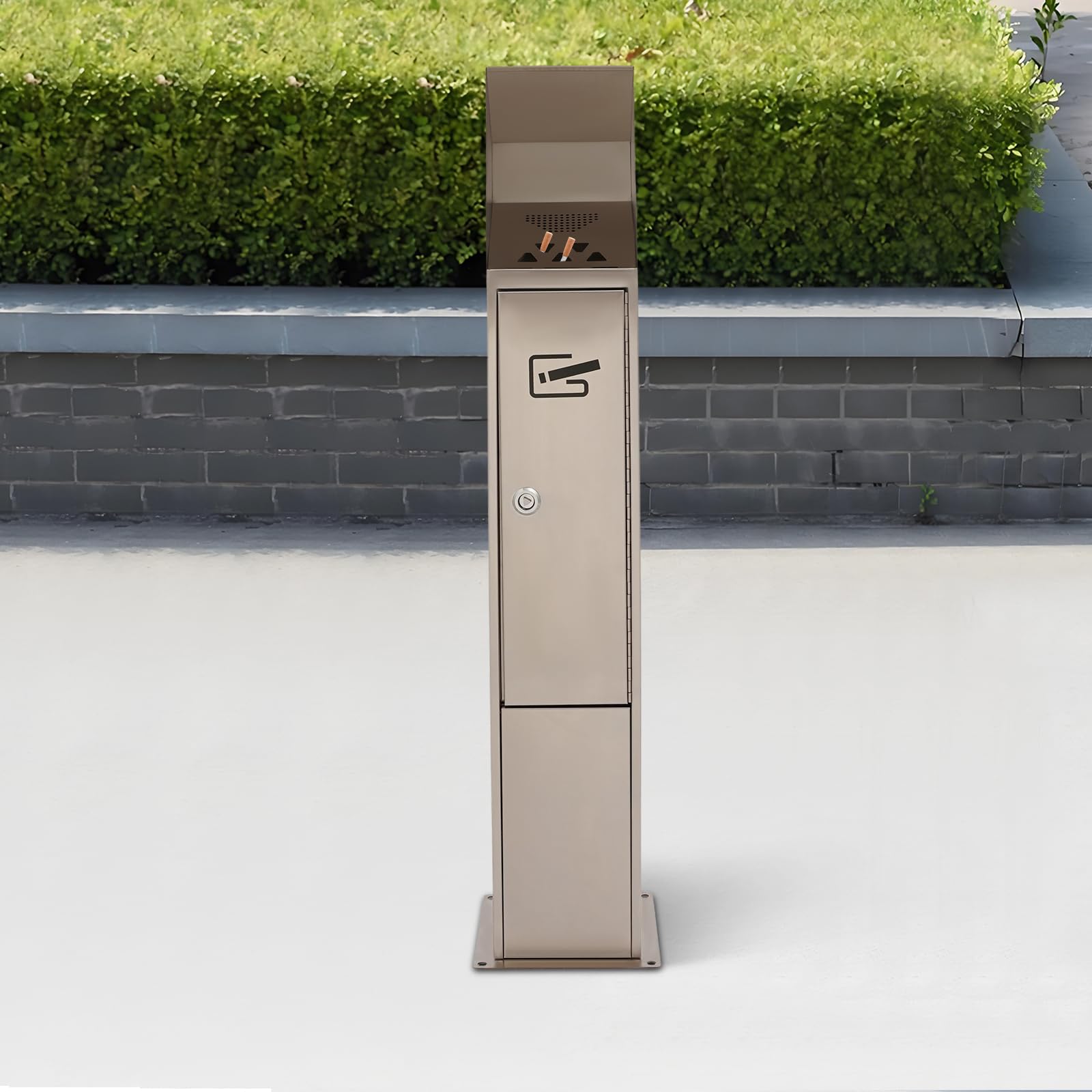 Cendrier d'extérieur en acier inoxydable - 4,8 l - Cendrier pour l'extérieur - Avec clé et protection contre la pluie - Cendrier sur pied - Pour hôtel, bureau, restaurant