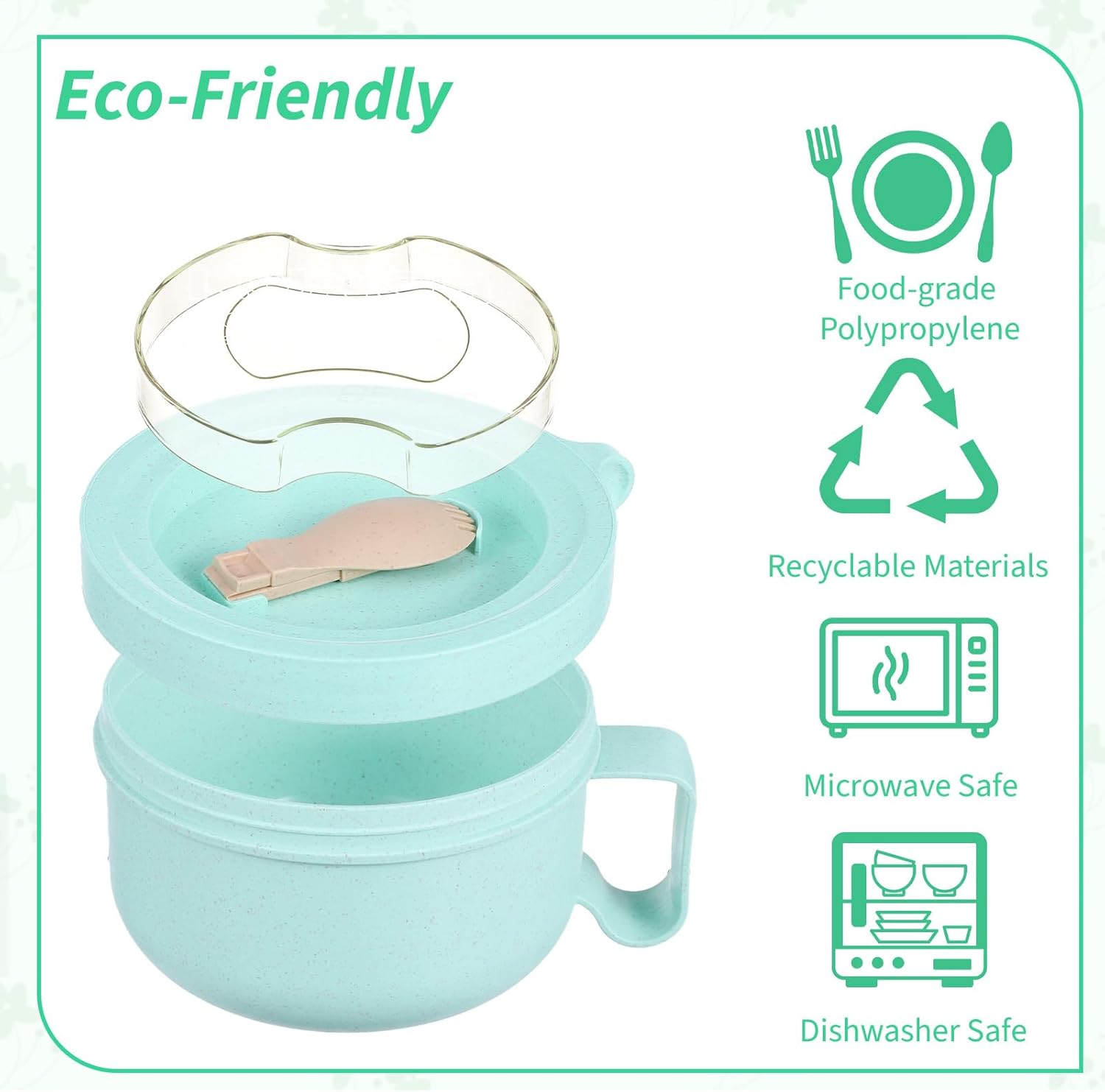 4 Pcs Microwave Ramen Bowl Microwavable Instant Soup Cups with Lids Large Soup Bowls with Handles Dishwasher Safe Mug for Cereal Food Container (Green)