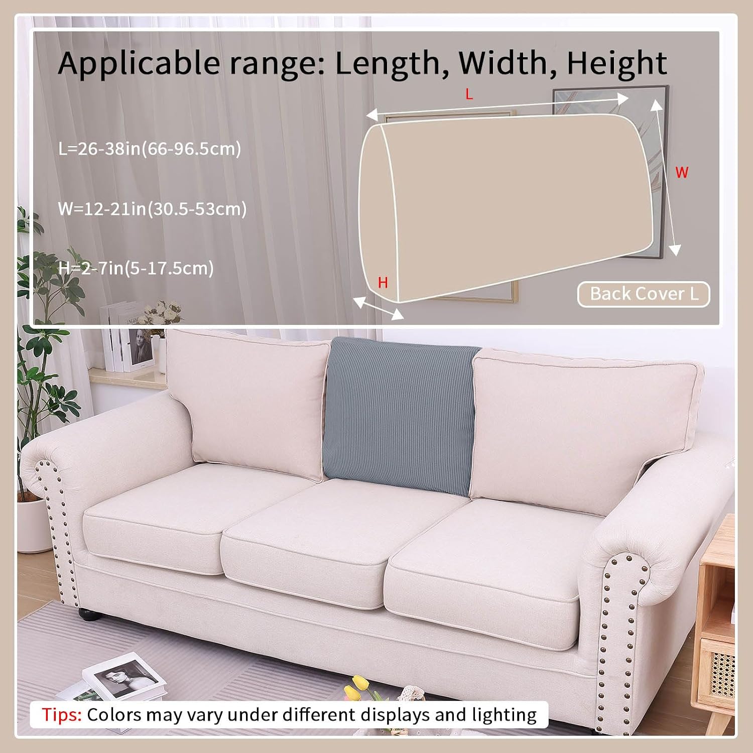 Waterproof Couch Cushion Cover Pet-Friendly Washable Elastic Jacquard Grey Backrest L (1 Piece)