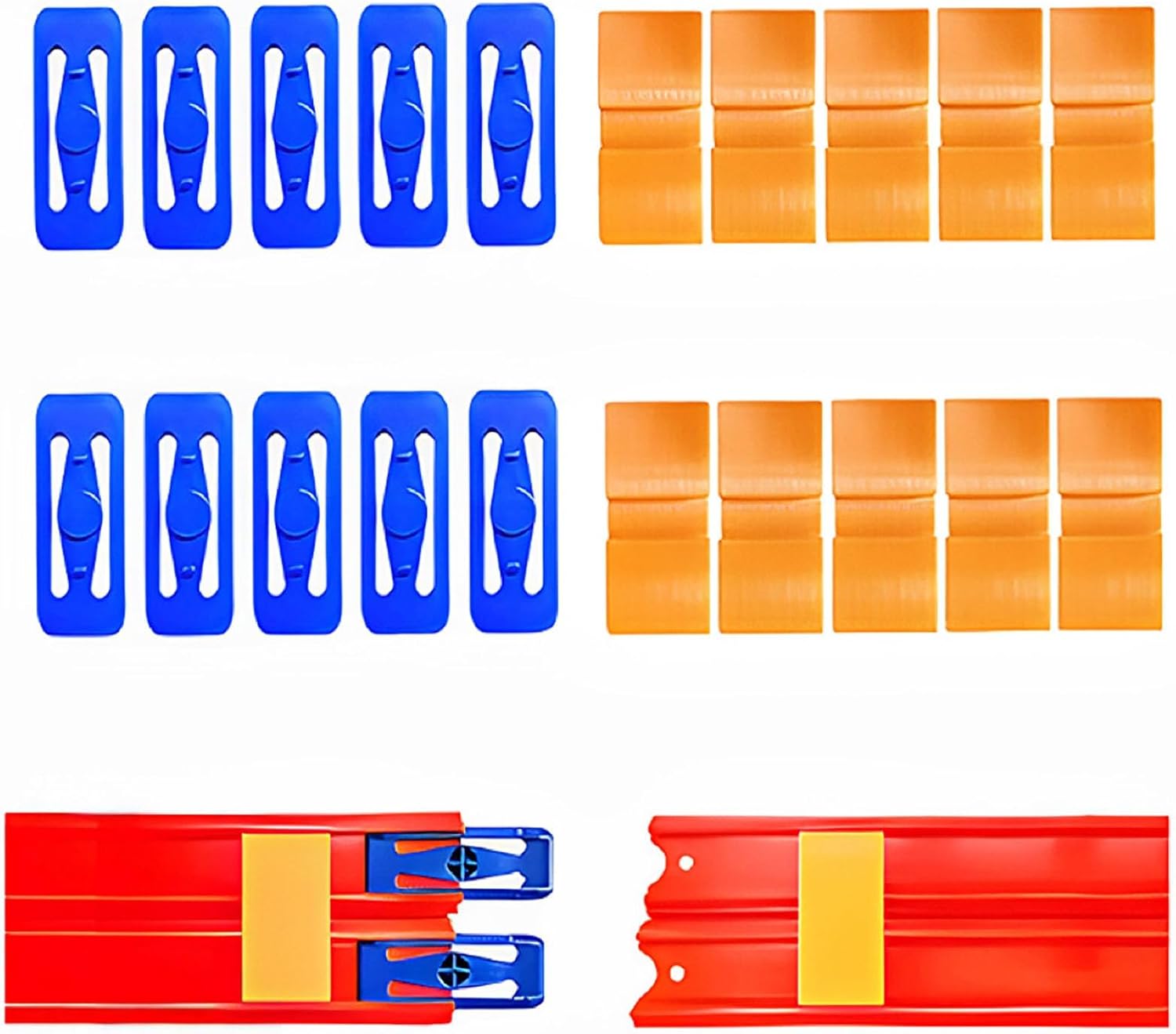 K TOMOTO 10 Blue Racetracks Connectors + 10 Orange Double Lane Connectors Compatible with Hot Wheels Straight Tracks (20 Pack)