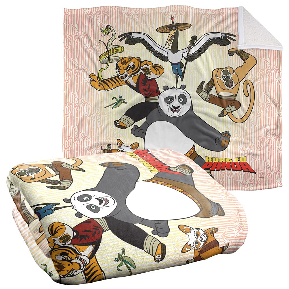 Kung Fu Panda Blanket, 50"x60", Kung Fu Group Silky Touch Sherpa Back Super Soft Throw Blanket