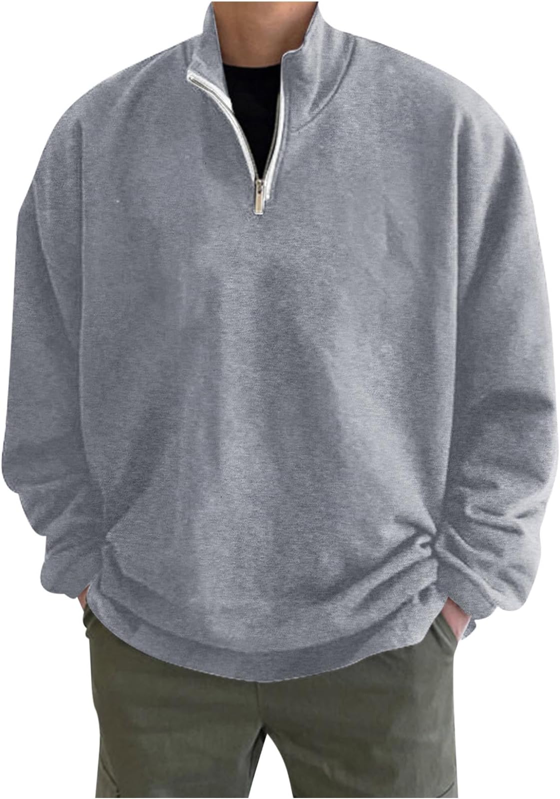 MuscularfitMens Shirts Casual Stylish Fall Fashion Long Sleeve Quarter Zip Sweatshirt Solid Loose Pullover Trendy Clothes