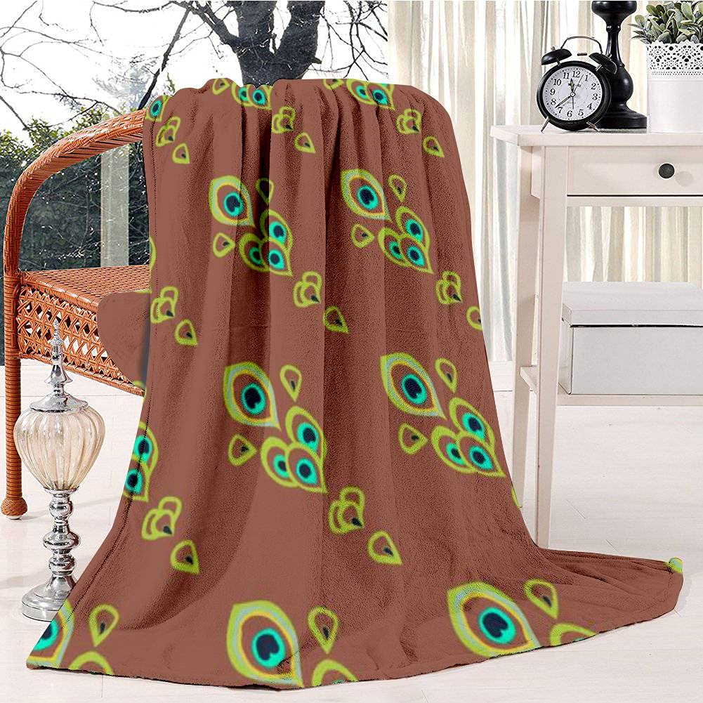 Bright peacock feathers like a peacock tail located diagonally on Bed Blanket Plush Velvet Soft Warm Blanket Lightweight Microfiber Blanket Christmas Blanket for Bed Chair Sofa, 130x150cm