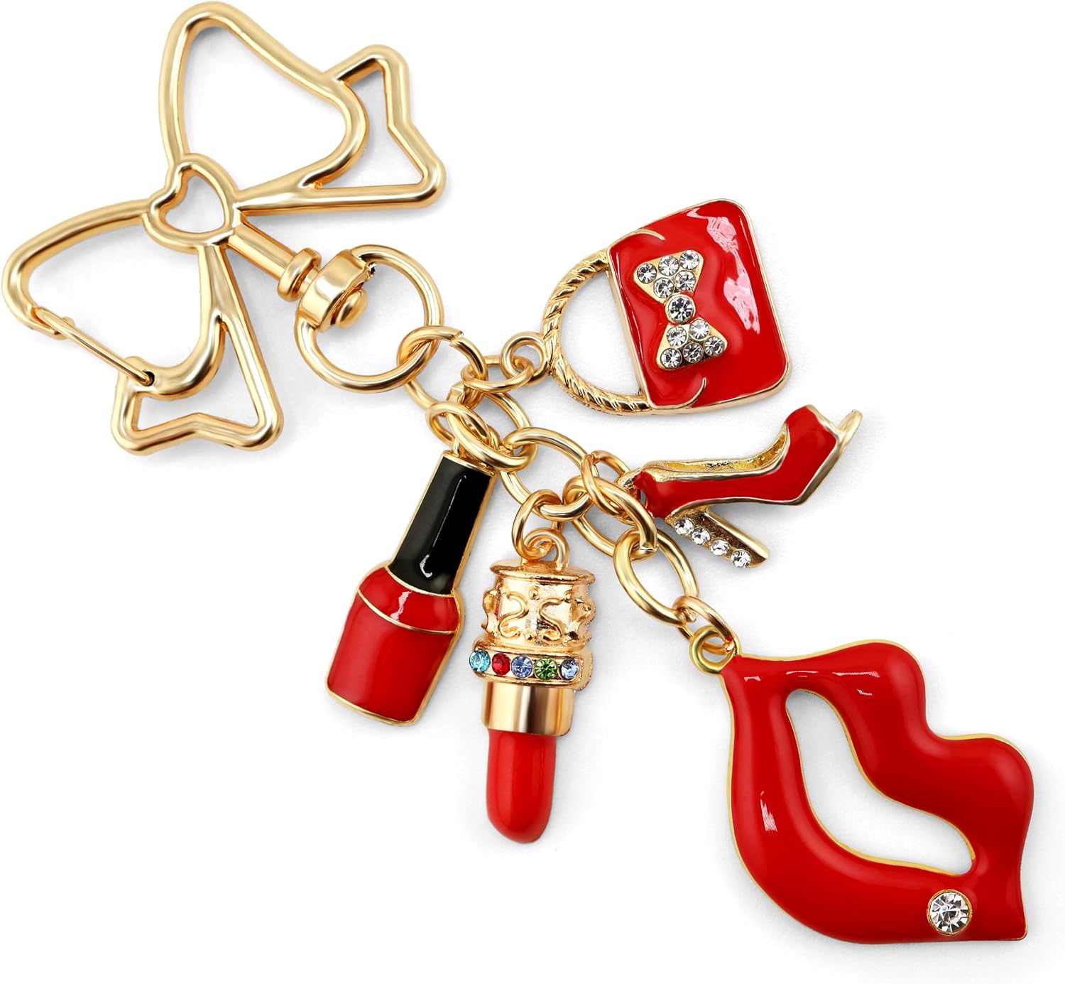 Kiss Charm Red Lipstick Chic Keychain for Women Stylish Fashion Purse Charm with Love Heart Lips & Bag Key Ring