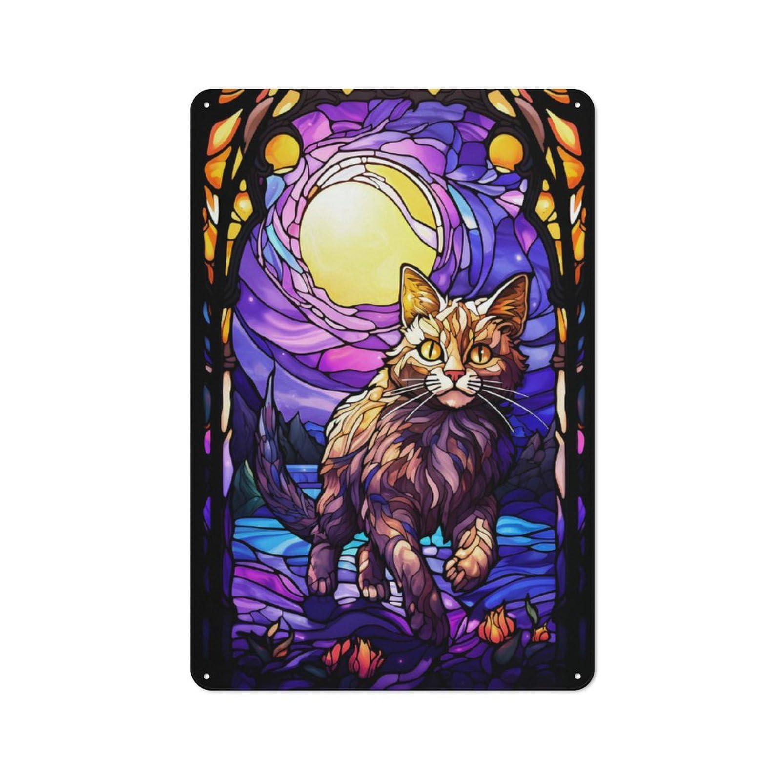 The Anggora Cat Moon Stain Rustic Tin Sign 30x20cm for Café Or Restaurant, for Café Owners And Decorators, for Retro Home Interiors