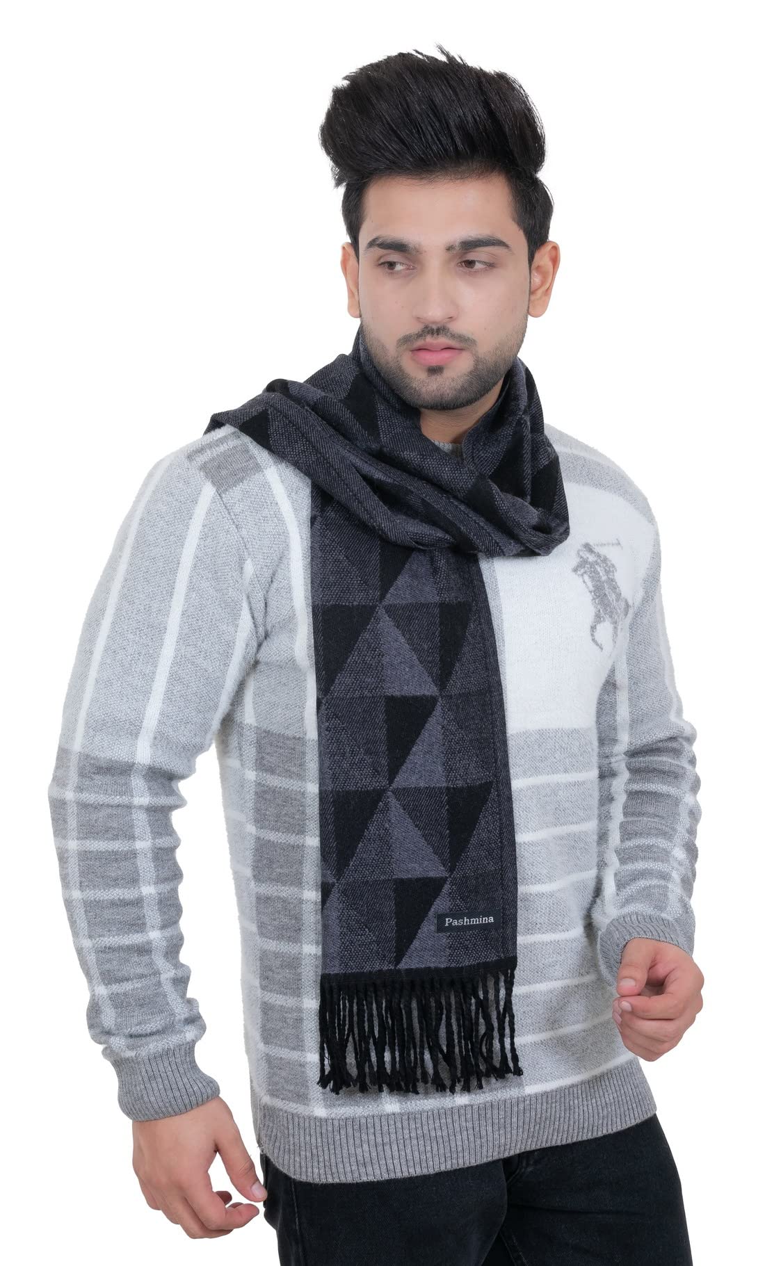 AMOLDO Unisex, warm und weich, Winter, Wolle, Acryl, bedruckt, Muffler, Schal für Damen und Herren (geometrisches Muster)