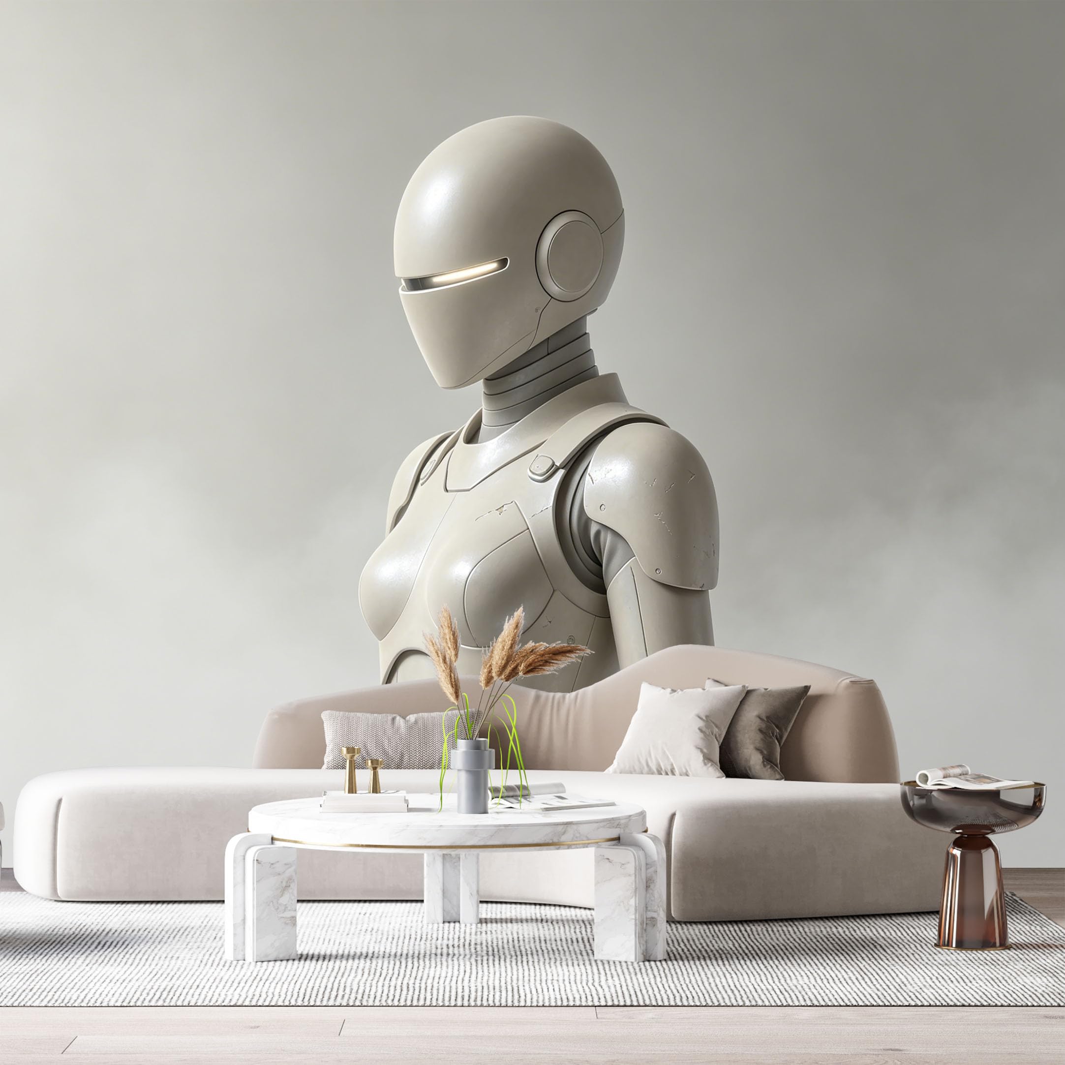 Custom Size Wall Mural Humanoid Mech Futuristic Robot Minimalist Metal Armor SciFi Style SelfAdhesive Art Prints Removable Large Wallpaper Esports Room Game Room Tenant Room Studio