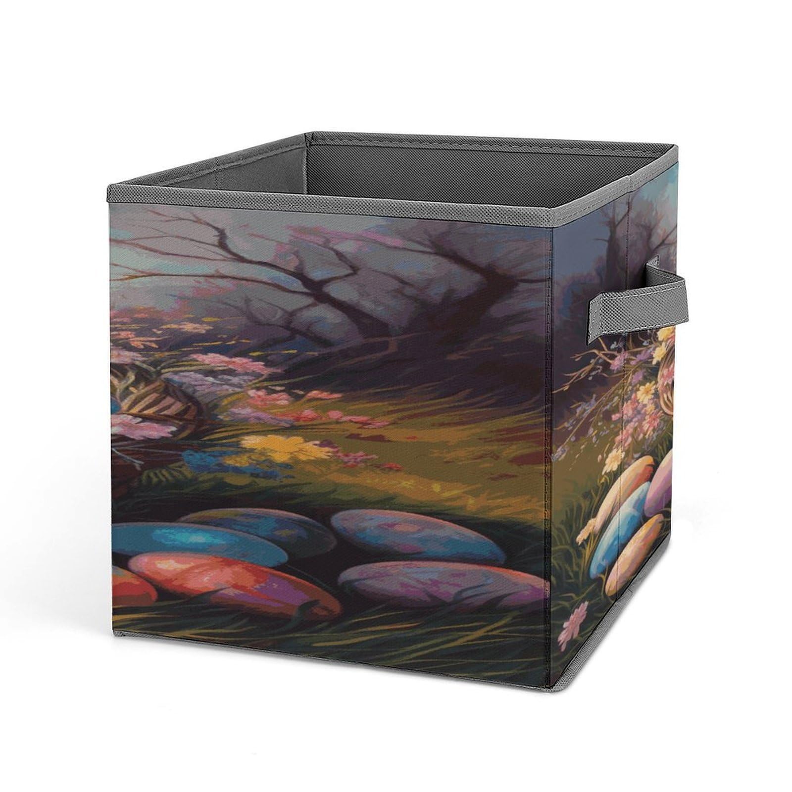 Fodpand Style Easter Eggs1 Storage Cubes Foldable Decorative Fabric, Storage Bins Baskets With Handles, Closet Organizers And Storage For Home, Office,Closet, Clothes