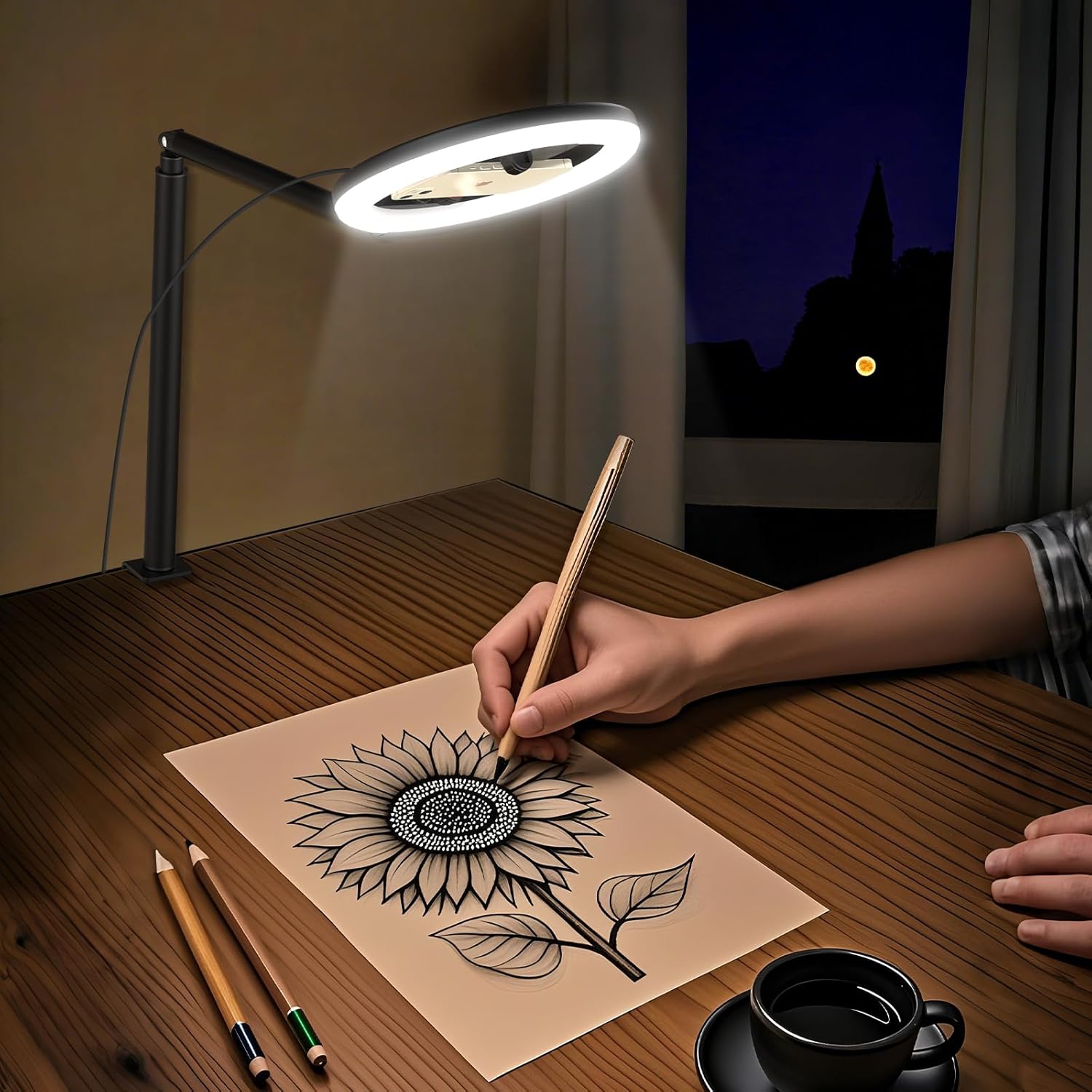 10.5" Ring Light Overhead Phone Mount - Selfie Ring Light with Stand Phone Holder, 360° Rotate Flexible Arm Clamp Desk Light Tripod for Photography Cooking Filming Video Recording YouTube Tiktok - Image 8