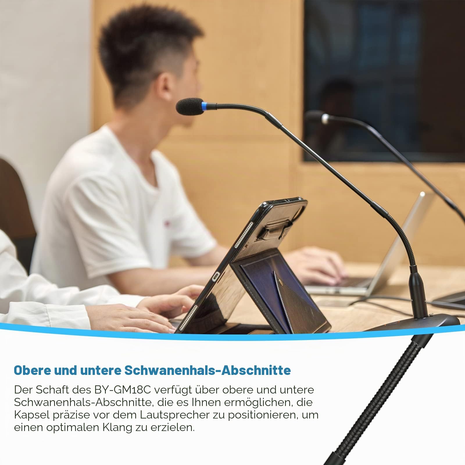 BOYA Desktop-Kondensator-Podium-Mikrofon, 45.7 cm (18 Zoll), zweifach gefaltet, Schwanenhals-Mikrofon mit Stummschalttaste und LED-Anzeige, XLR-Mikrofon für Konferenzen, Meetings, Sprache, Podcast