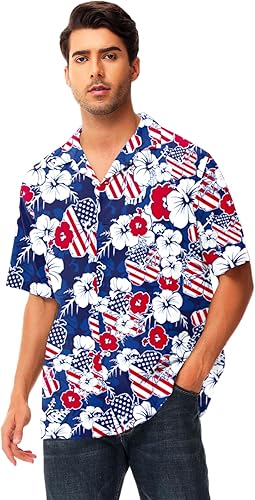 Vista 4 de AOBUTE Camisas para hombre del 4 de julio con la bandera americana, camisa hawaiana divertida LGBTQ