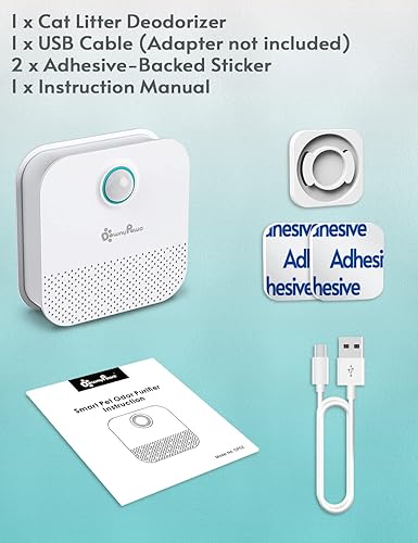 DownyPaws Cat Litter Deodorizer, Rechargeable 4000mAh Odor Eliminator Cat Litter Box, Dust-Free, 14-Day Battery Life, No Consumables