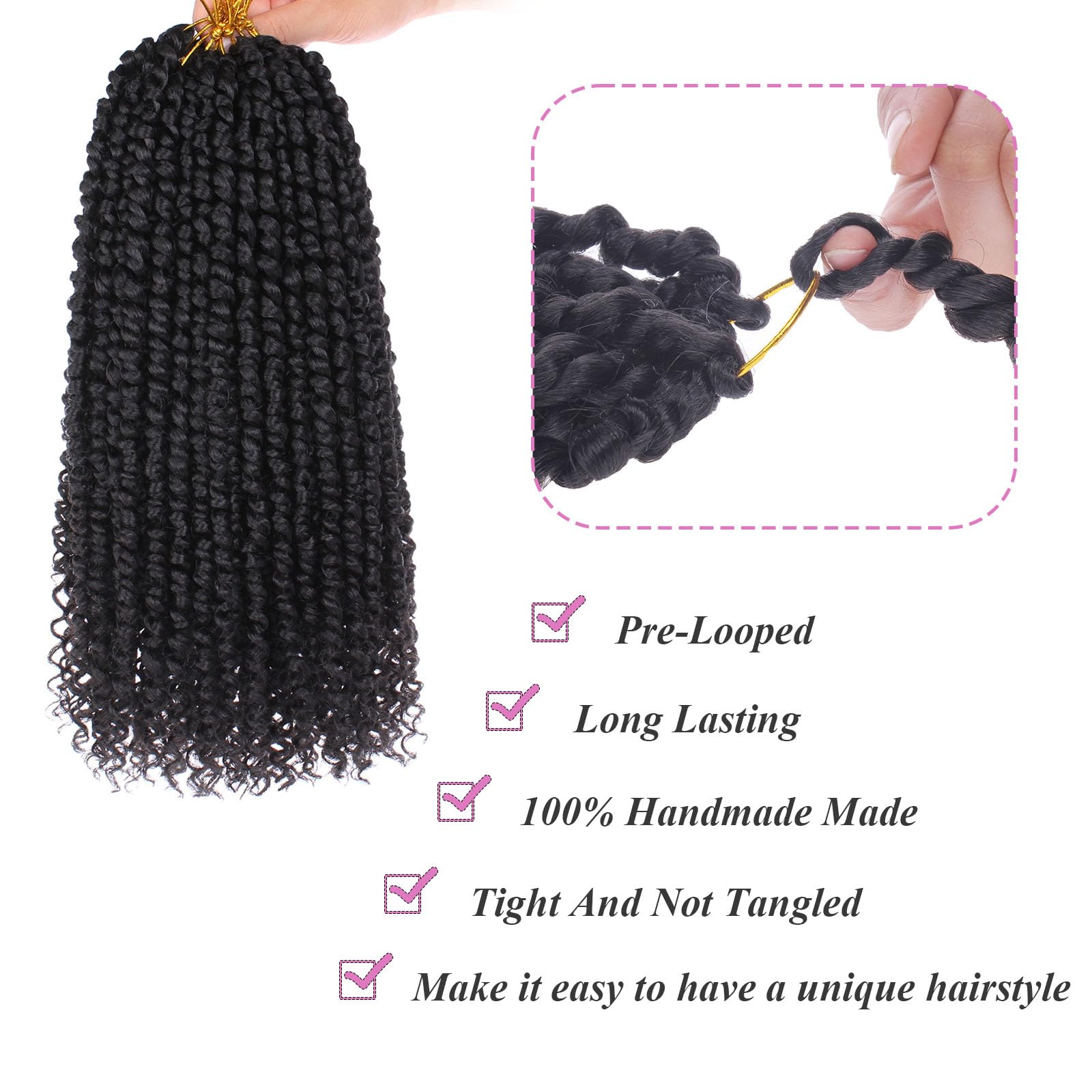 Samtress 10 Inch Passion Twist Crochet Hair 8 Packs Short Pre-twisted Passion Twist Hair Water Wave Crochet Braids Synthetic Black Prelooped Curly Twist Braiding Hair Extensions for Women (#1B) - Image 4