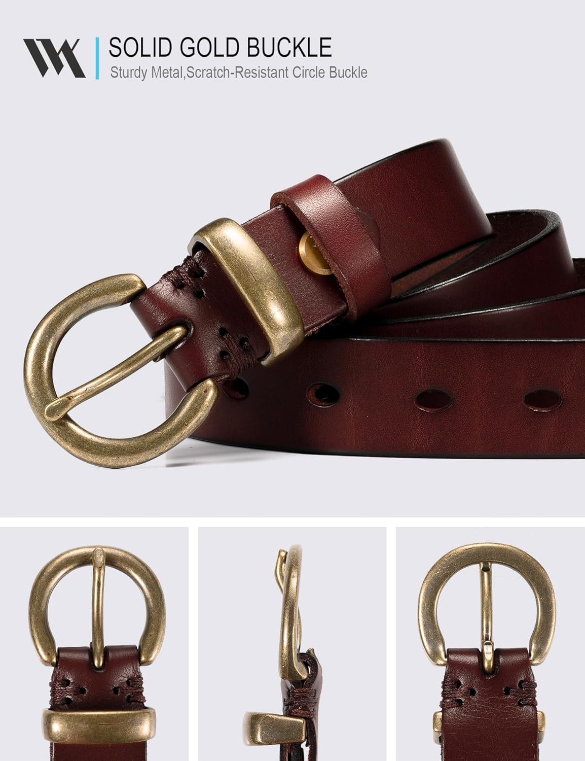 WOLFANT Full Grain Leather Belt for Women,1.1" Ladies Casual leather Jean Belt with Vintage Circle buckle in Gift Box - Image 3