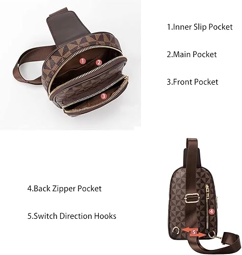 Miniatura 4 de Mochila en el pecho de moda para hombres y mujeres, cintura causal, cadera, bolsa de cuero, bolsa de viaje (marrón 1), Marrón, Desmontable, portátil