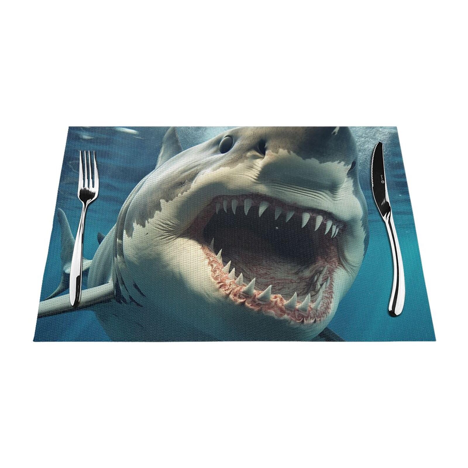 Shark Mouth Placemats Set of 1 - Woven Vinyl Kitchen Table Placemats - Heat Resistant Non-Slip Place Mats for Dining Table, Washable Indoor Outdoor Table Mats 12x18 Inch