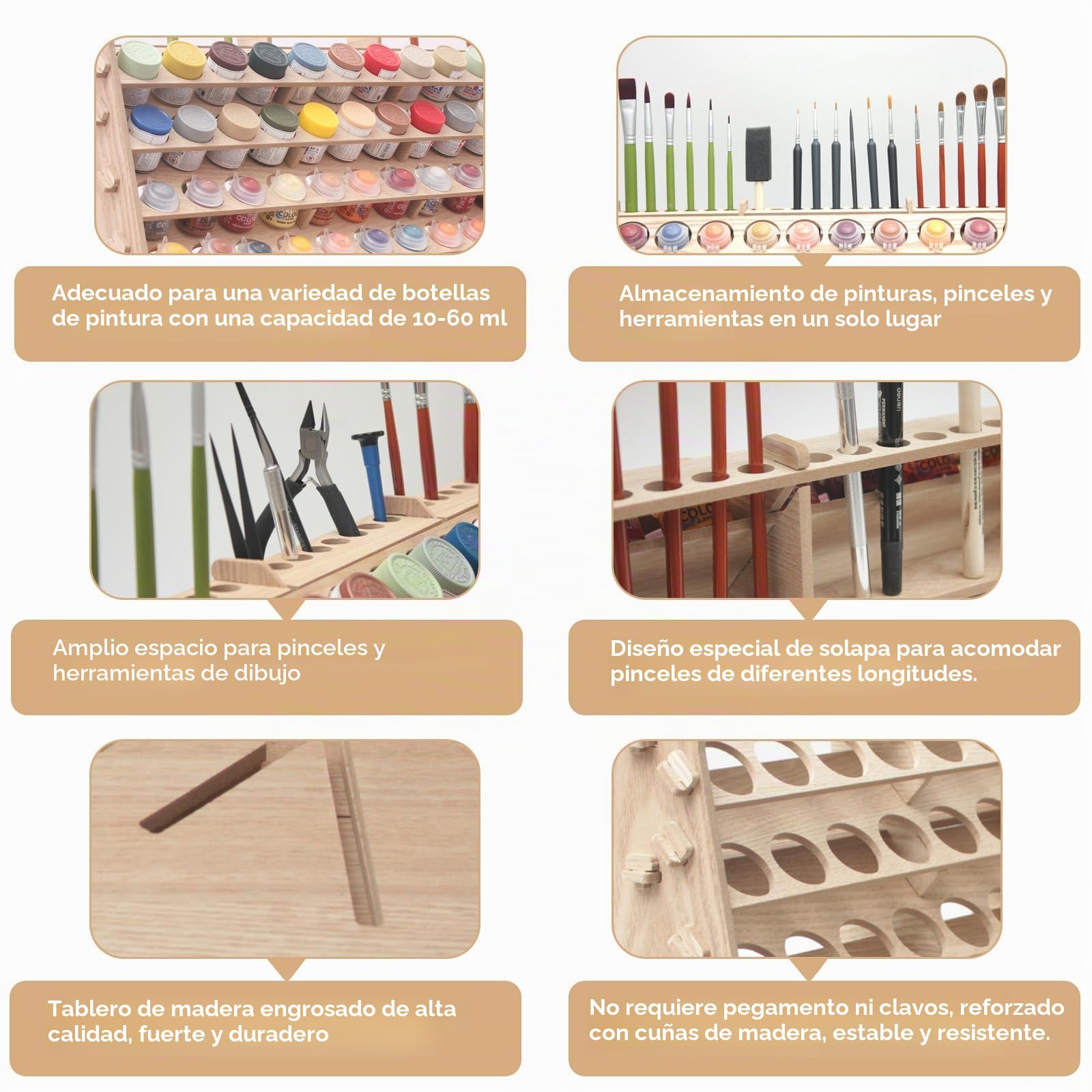 Organizador de pintura de madera extra grande de 9 niveles con capacidad para 99 botellas y estante para pinceles de pintura para acrílico, aceite, manualidades, pasatiempos, mini modelos