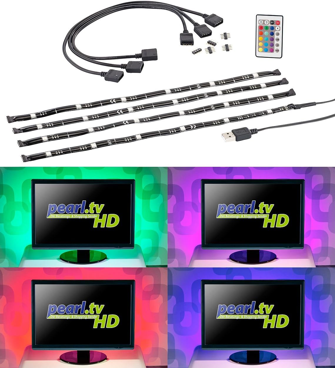 Rgb Tv Beleuchtung Led Leisten Inkl Fernbedienung Und Netzteil Lunartec TV-Hintergrundbeleuchtung mit 4 RGB-Leisten für 61-111 cm, USB