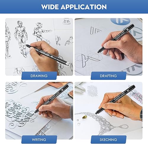 Miniatura 4 de YISAN Bolígrafos de dibujo negros, juego de 12 bolígrafos artísticos, bolígrafos de tinta fineliner, marcadores artísticos, bolígrafos manga,