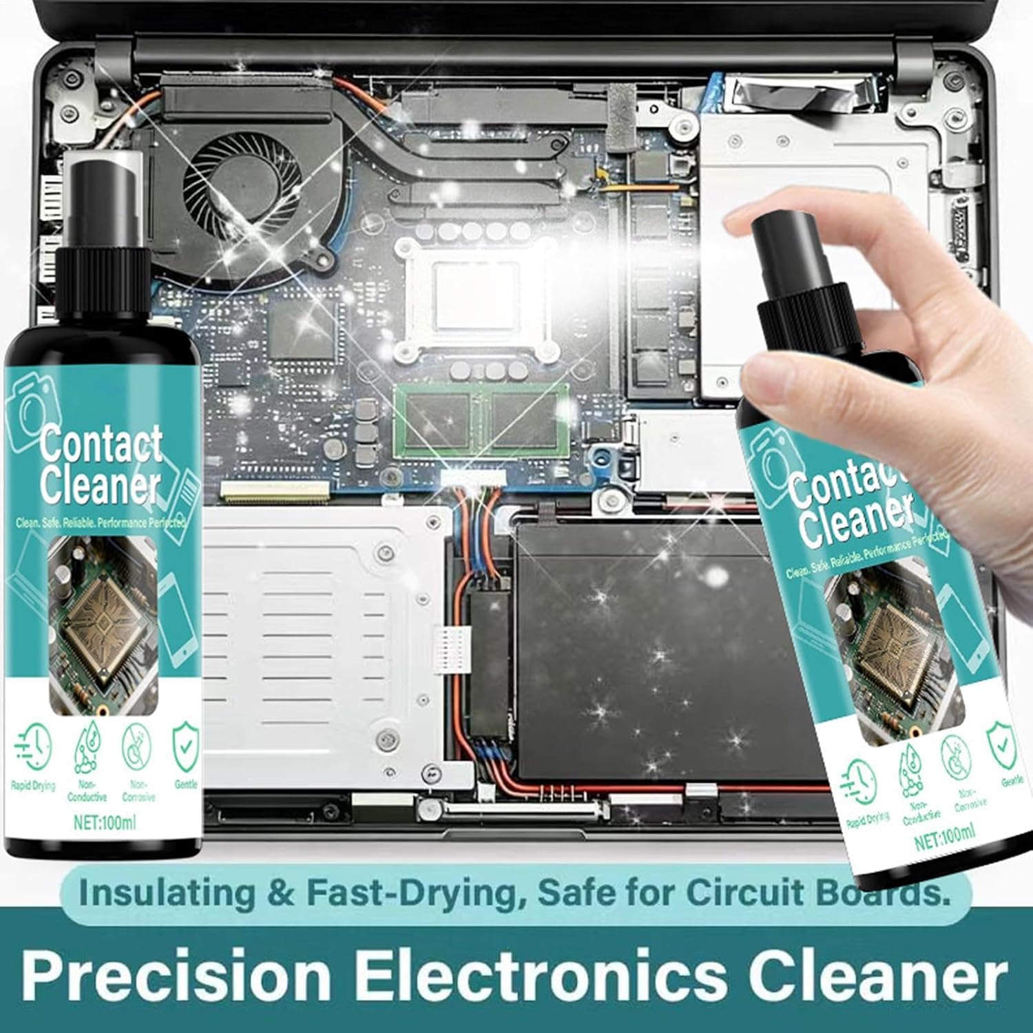Contact Cleaner - Electronic Circuit Cleaning Spray, Non Conductive Free Solution with Quick Evaporation Precision Nozzle Design, Restores Signal Performance Removes Dirt, Ideal for PC