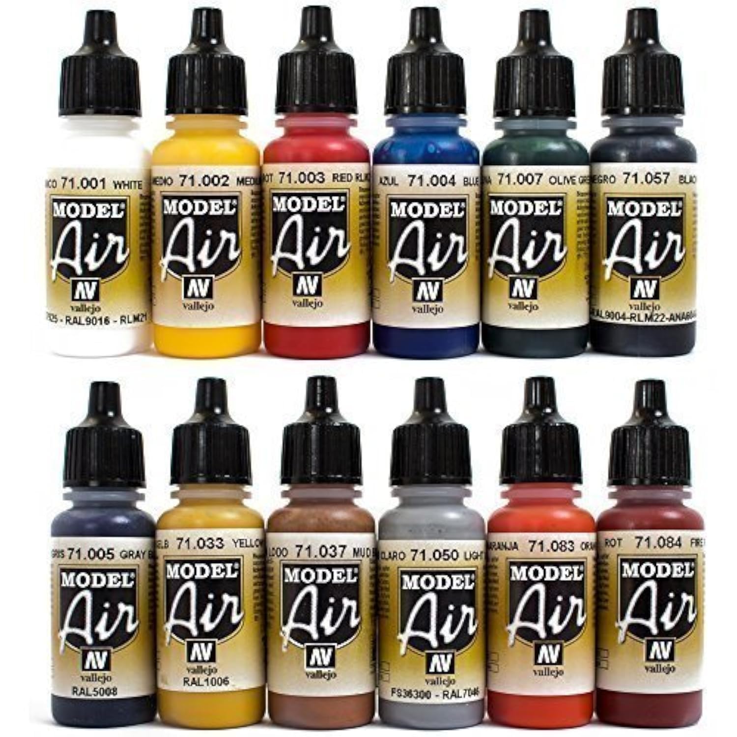Vallejo, 12 colori per aerografo Model Air, in boccette da 17 ml