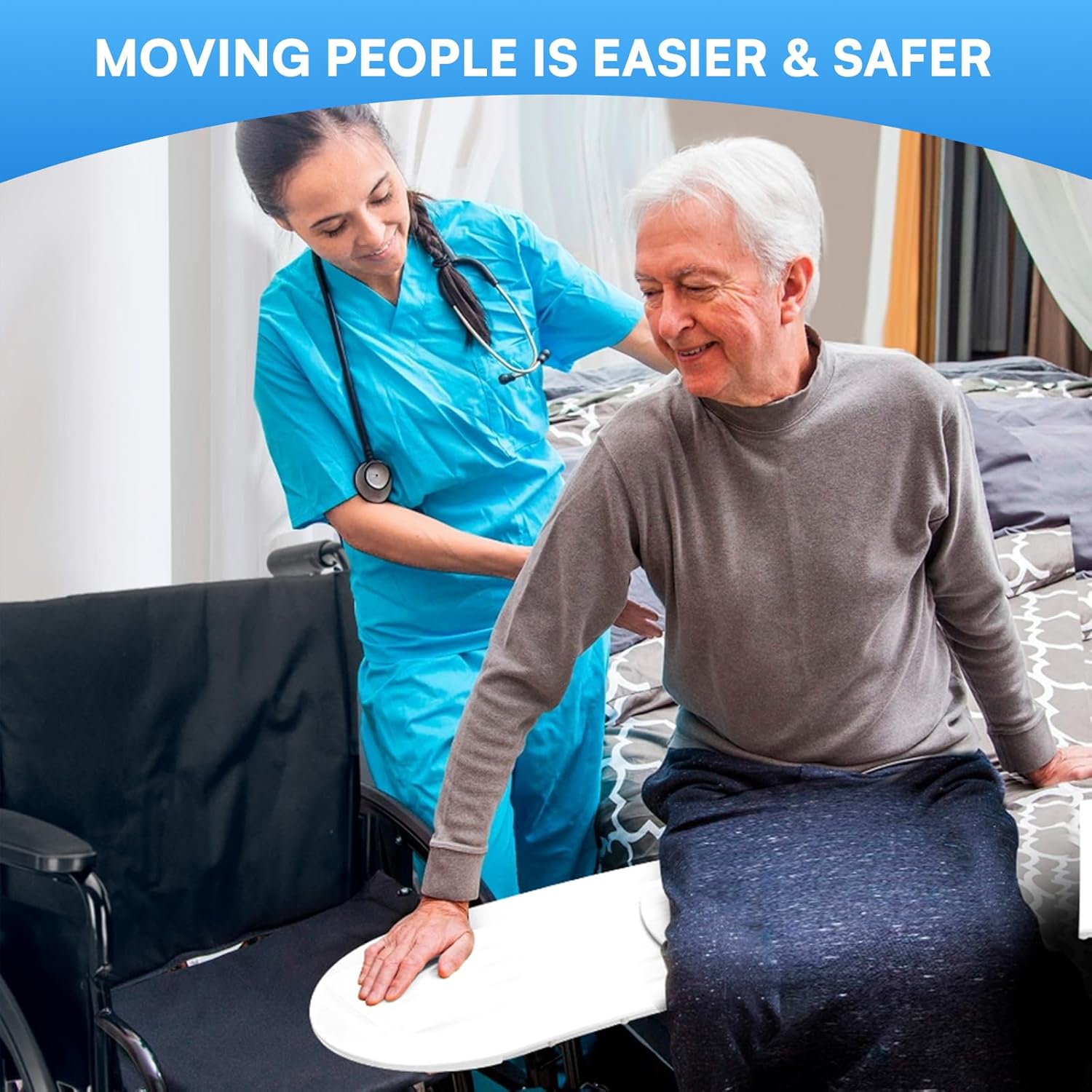 Slide Transfer Board with Turntable, Sliding Board for Smooth Pain-Free Transfers from Wheelchair to Bed Toilet Car, Non-Slip Texture for Seniors Disabled Patients, 440LBS, 33.9L x 9.1W, White