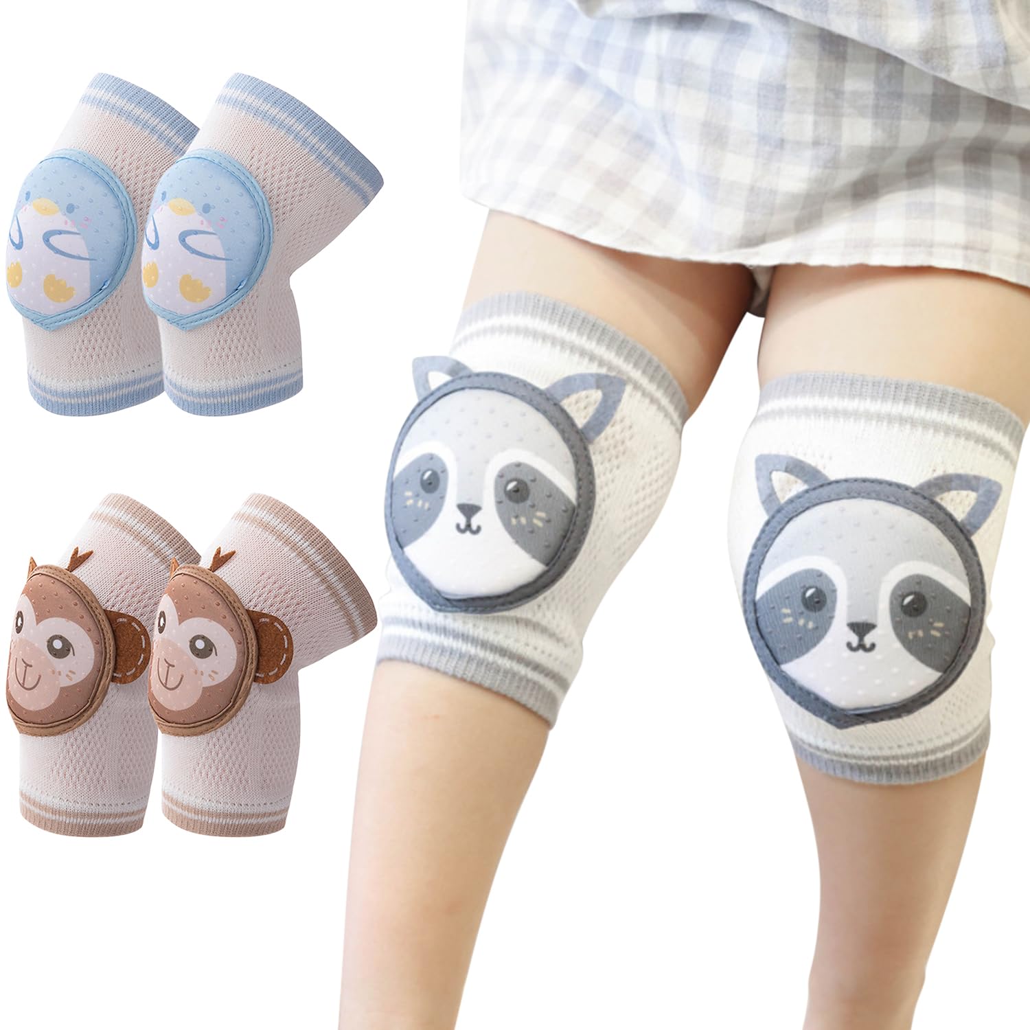 De feuilles 5 Pairs Baby Anti-Slip Knee Pads for Crawling Stretch Adjustable Protector Kneepads for Toddler Girls Boys (3 Pairs Multicolor E)