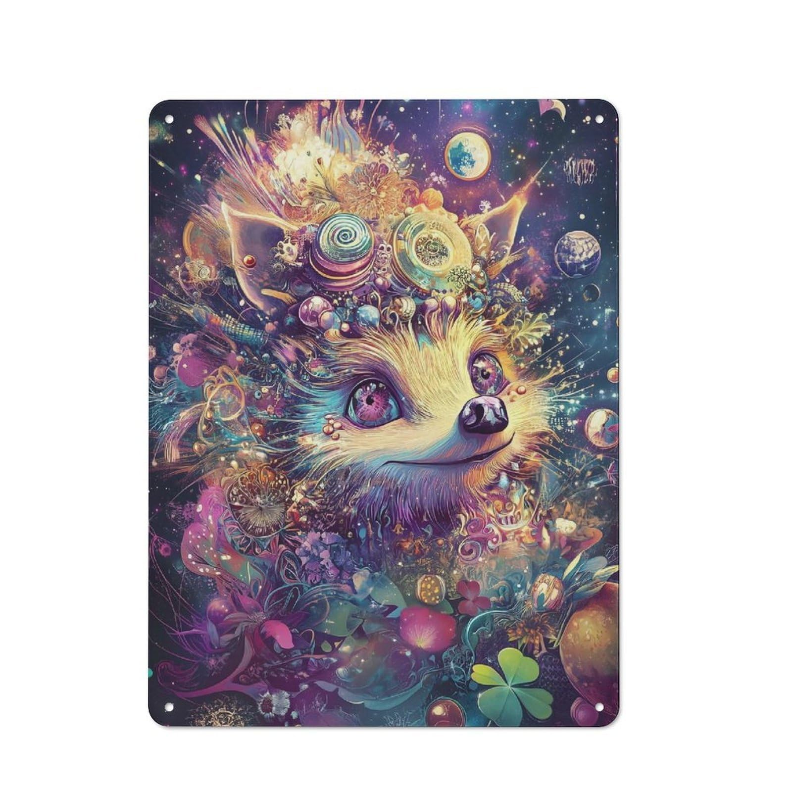 Tin Sign 40x30cm with Fox Close-Up – Visionary Digital Art for Modern Walls for Hallway Wall, Retro Decor, Suited to Hallway Decor Lovers