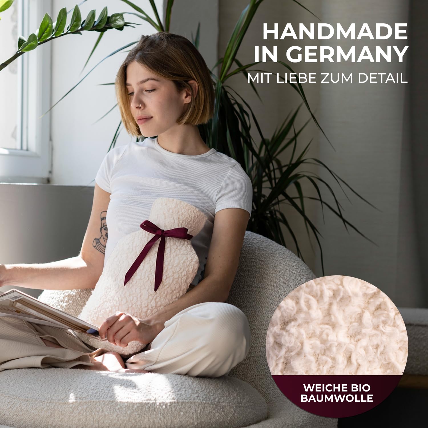 Kuschel - Borsa dell'acqua calda con rivestimento in cotone biologico extra morbido, prodotta in Germania, calda per alleviare il dolore, facile e verde, 2 l