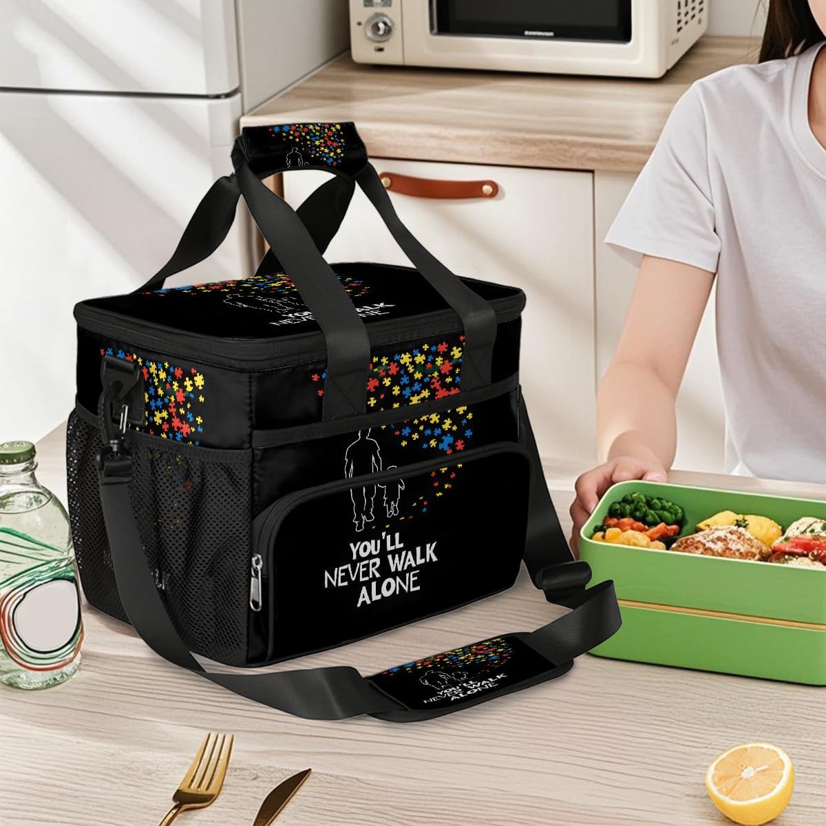 Large Insulated Lunch Bag for Women Men Waterproof Leakproof Adult Autism Color Lunch Box with Adjustable Reusable Cooler Cooling Tote Freezable Meal Prep Pail for Picnic, Office Work