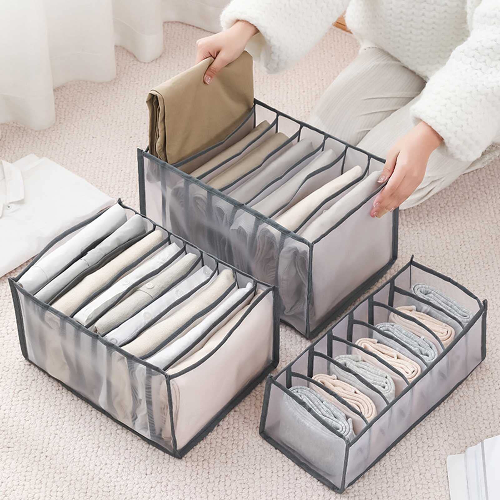 Organizador de Ropa de Closet, 7 Compartimentos Organizador Visual Plegable for Leggings, Faldas, Camisetas, Pantalones Cortos, Camisas, etc., Organizador portátil (4 Piezas)
