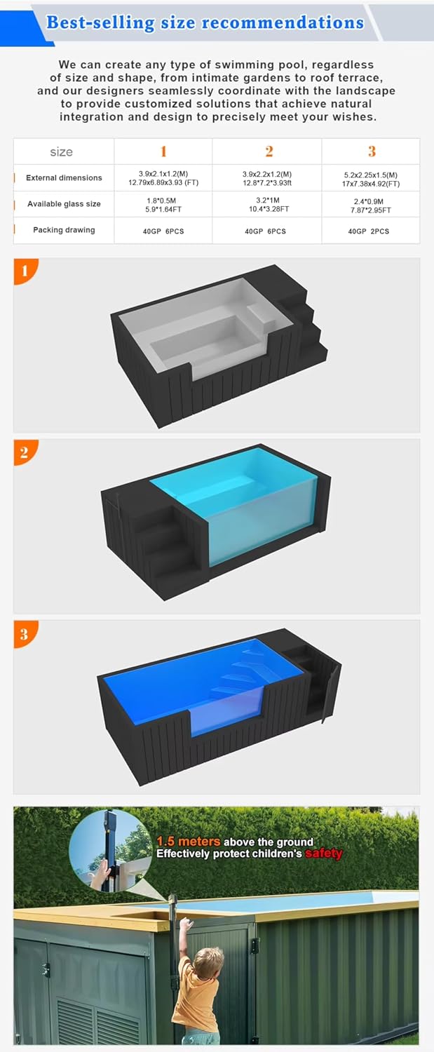 Shipping Container Swimming Pool with Outdoor Backyard Setup, Container Pool Portable Assembly, Container Swimming Pool Above Ground Garden Installation