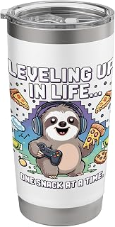 Funny Gaming Sloth Life Snacks Controller Headset Design Stainless Steel Insulated Tumbler