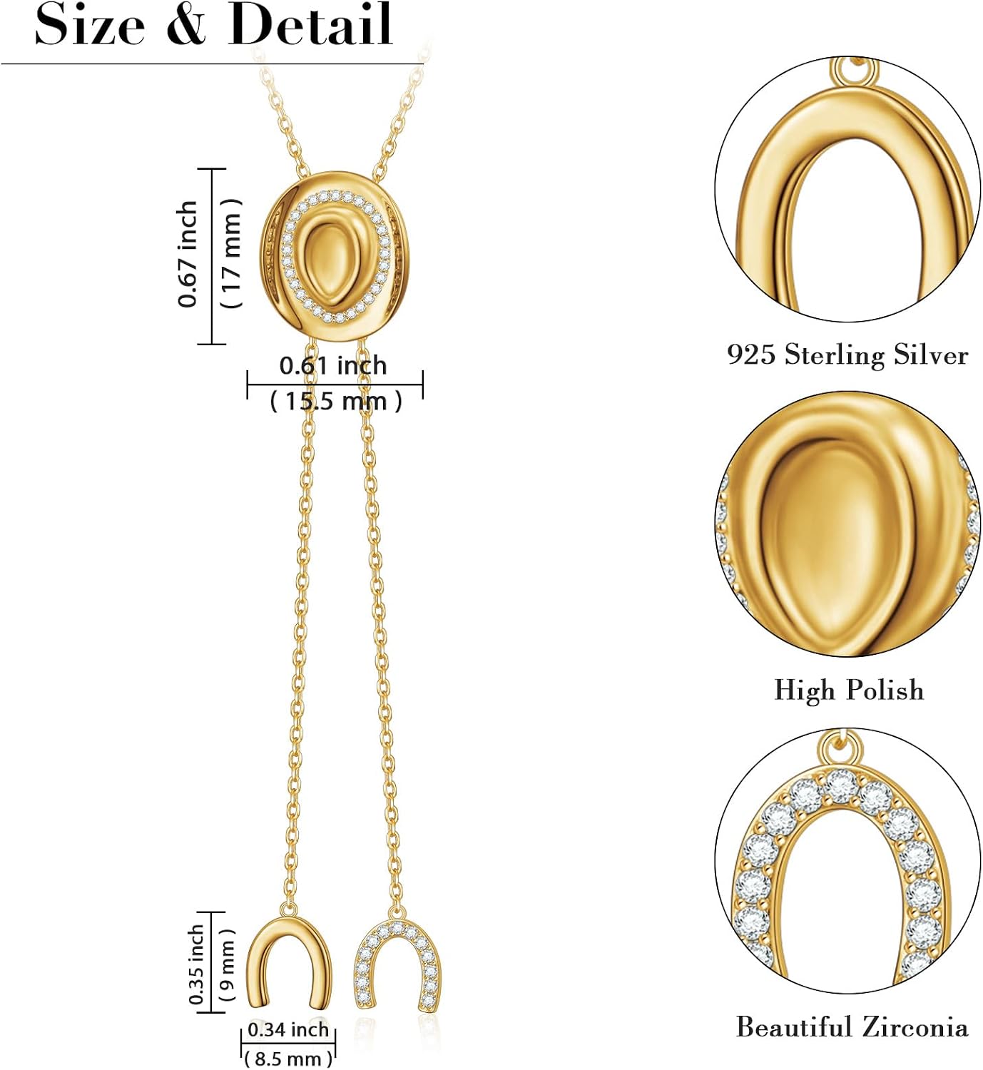 DAOCHONG Cowboy Hat Necklace for Women Western Cowgirl Accessories Gold Bolo Tie Necktie Statement Trendy Jewelry Gift Adjustable Long Lariat Necklace for Women
