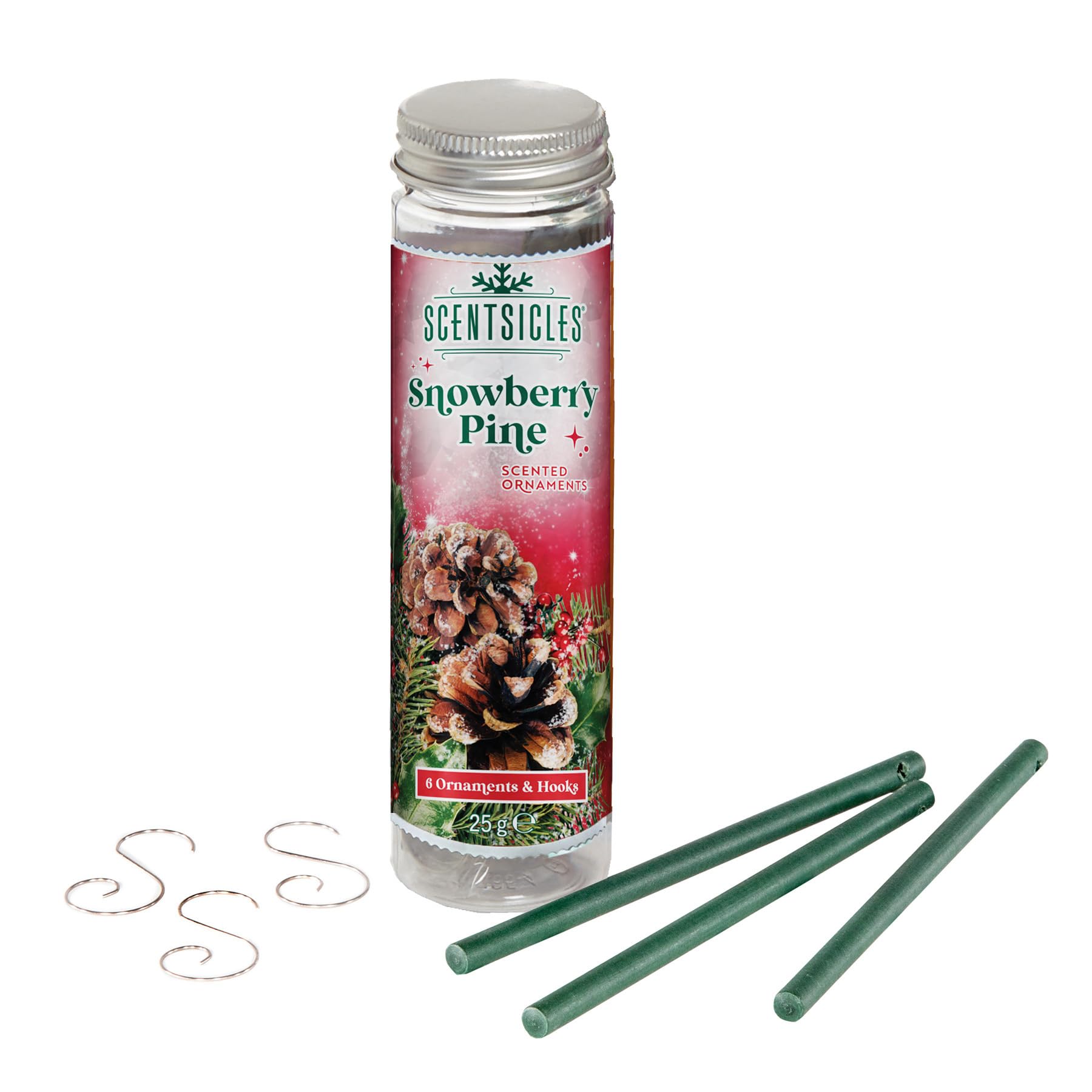 Christmas Tree Ornaments - 6 Scentsicles Scent Sticks Hanging Decorations - (Snowberry Pine 1817)
