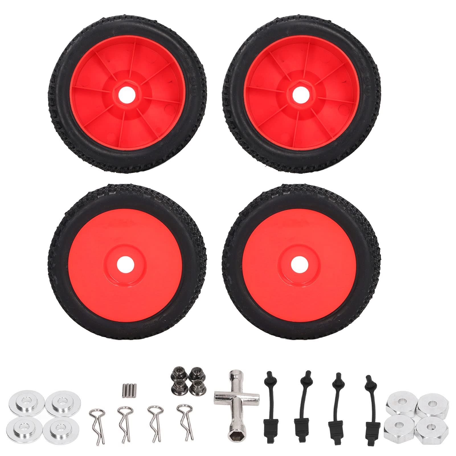 Opony samochodowe RC X600 Bieżnik Wysokiej jakości gumowe plastikowe opony zamienne do TRAXXAS SLASH 1/10 RC Short Truck Zestaw 4 sztuk z adapterami W zestawie nakrętki i klucz (Czerwony)