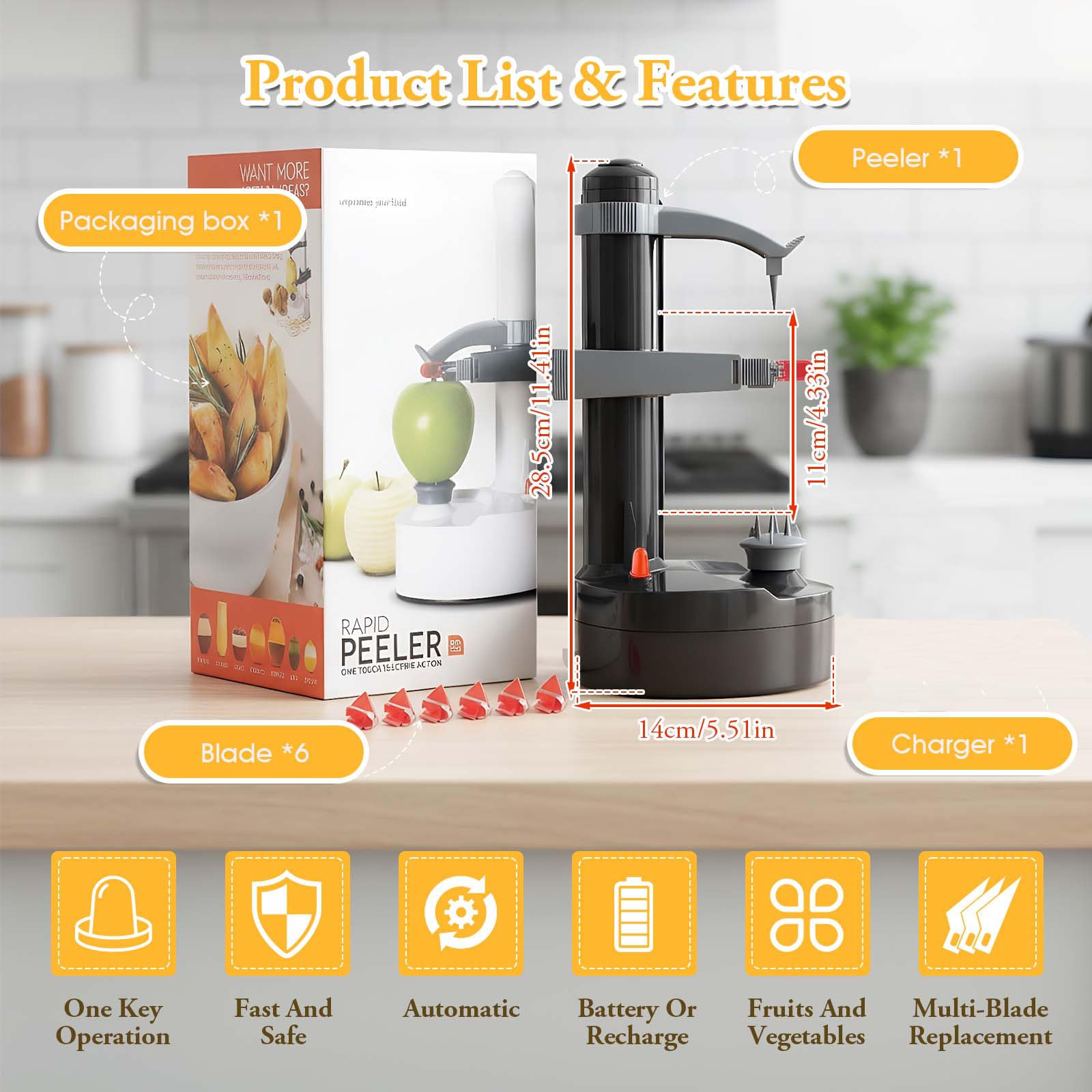 ele ELEOPTION Sbucciapatate elettrico multifunzione elettrico frutta mela pelapatate rotante automatico strumento per sbucciare la cucina nero