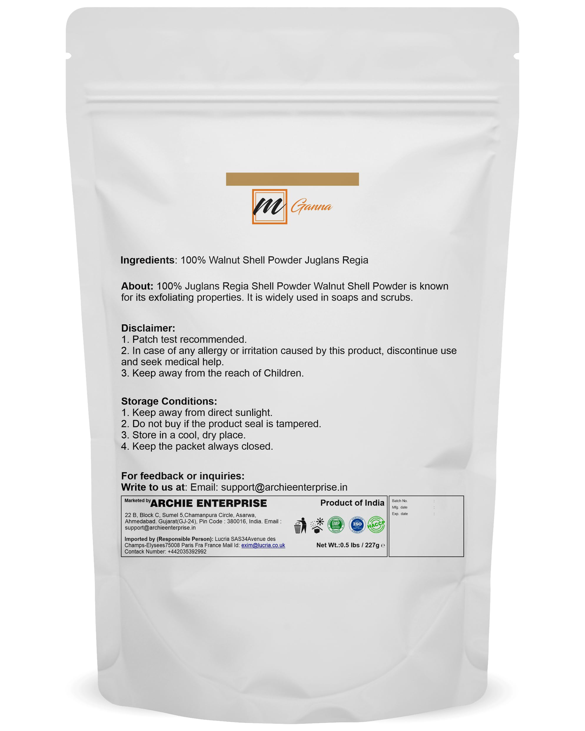 mGanna 100% Natural Walnut Shell Powder (Mesh Size 40-60) 0.5 LBS / 227 GMS for Gentle Skin Exfoliation Scrubs - Image 2
