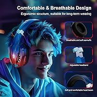 Vista 4 de PHOINIKAS Auriculares inalámbricos para juegos de 2.4 GHz para PS5, PS4, PC, Switch, auriculares inalámbricos para juegos con micrófono